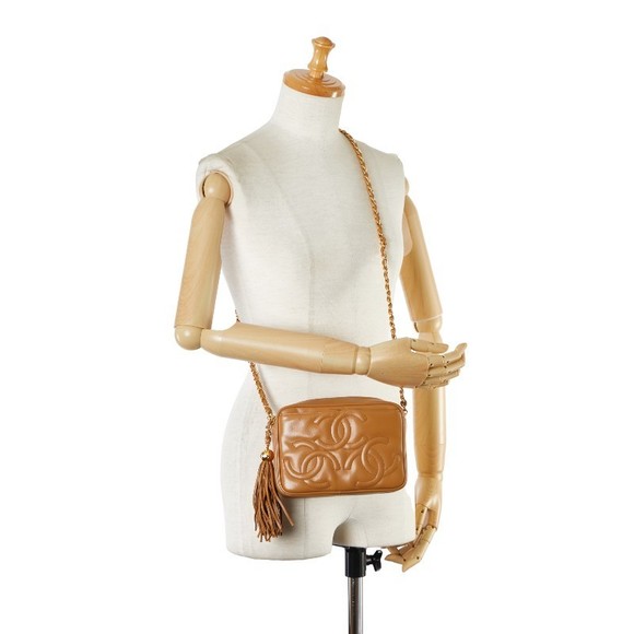 Chanel Triple Coco Mark Fringe Shoulder Bag Camel Brown - Picture 12 of 12